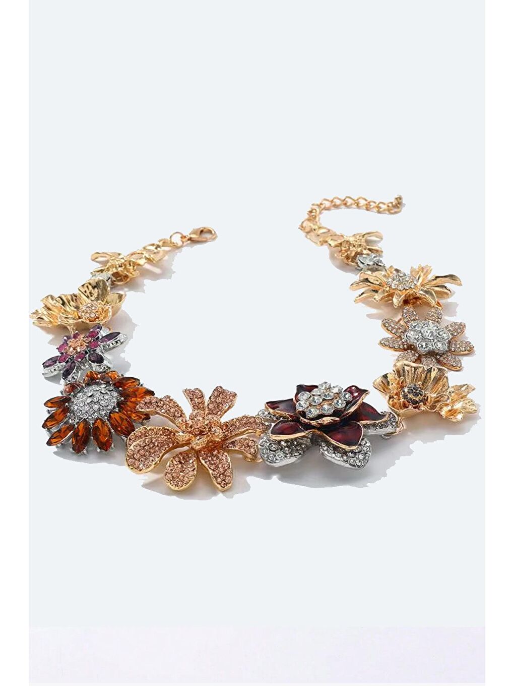 Sarı Marka Çiçekler, Yapay Elmaslar Ve Simlerle Süslenmiş Mücevher Kolye-1
