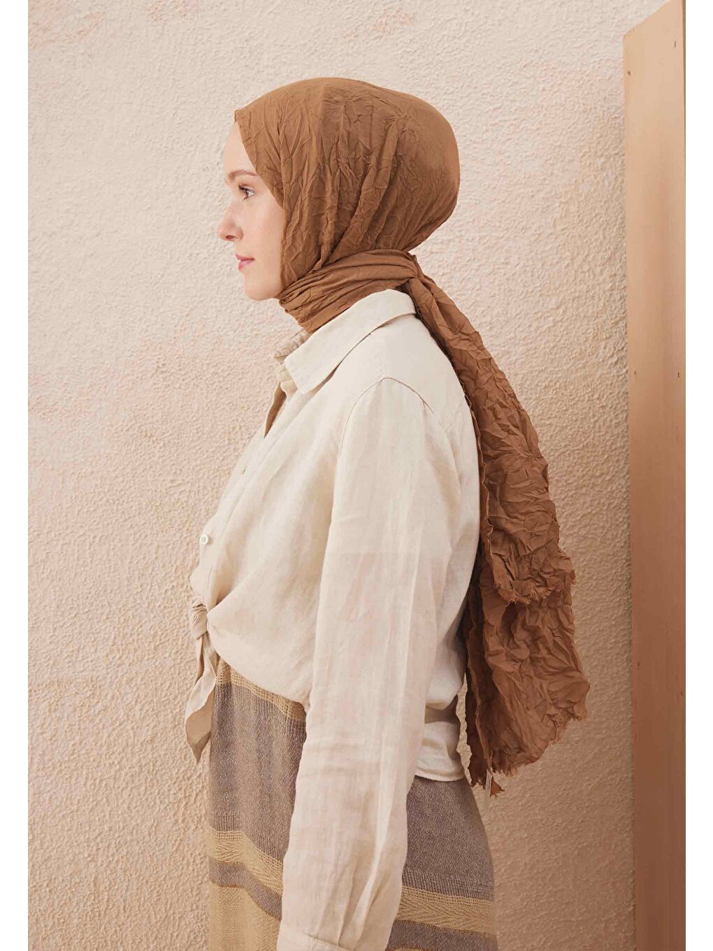 Kahverengi Vual Crash Şal Latte-2
