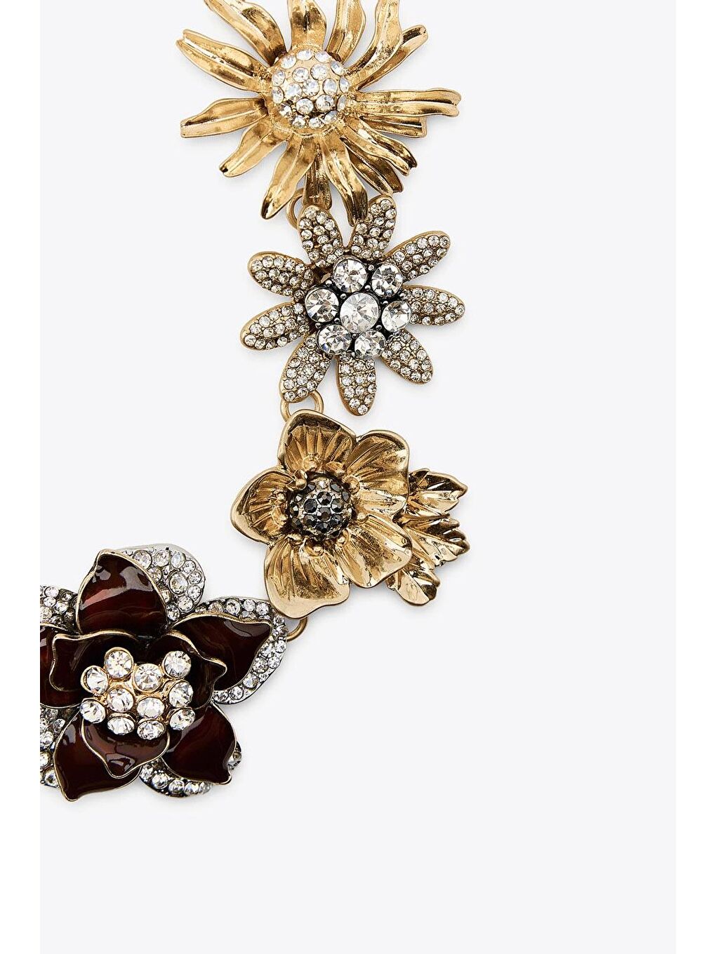 Sarı Marka Çiçekler, Yapay Elmaslar Ve Simlerle Süslenmiş Mücevher Kolye-2