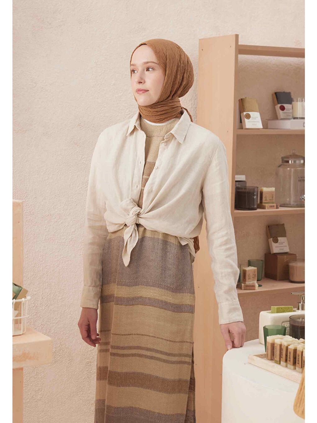 Kahverengi Vual Crash Şal Latte-3