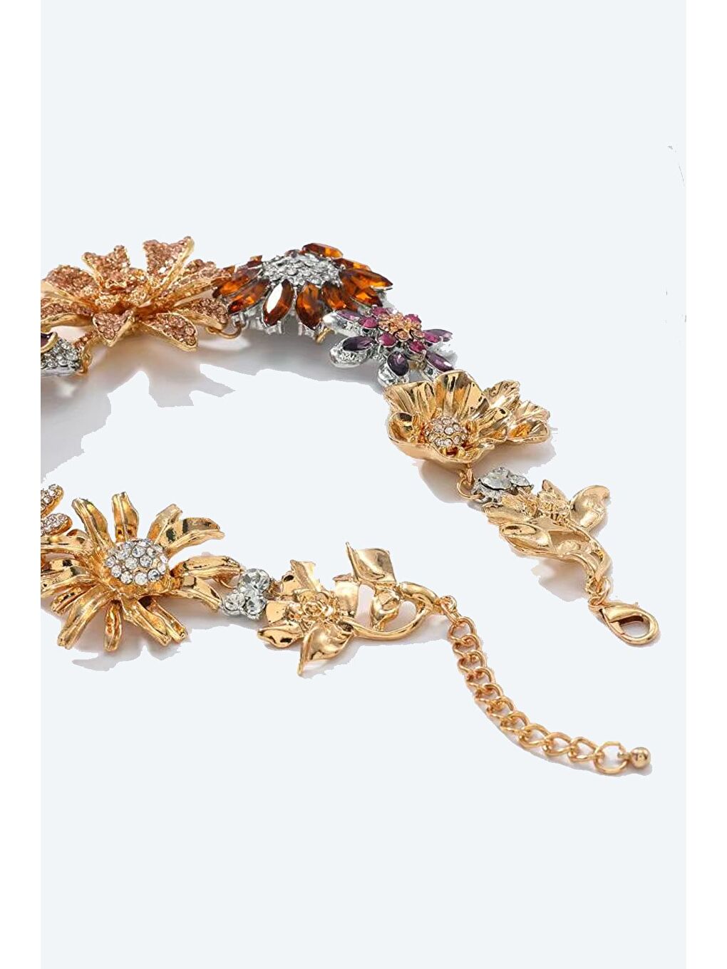 Sarı Marka Çiçekler, Yapay Elmaslar Ve Simlerle Süslenmiş Mücevher Kolye-4