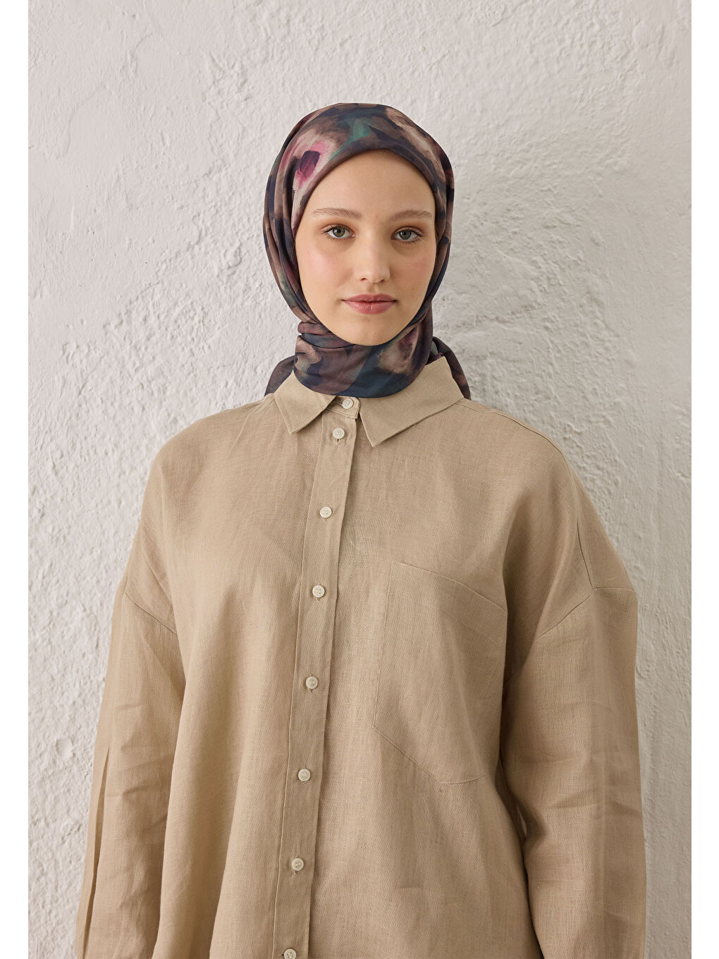 Rosalıe Desen Pamuk İpek Eşarp Mürdüm-1