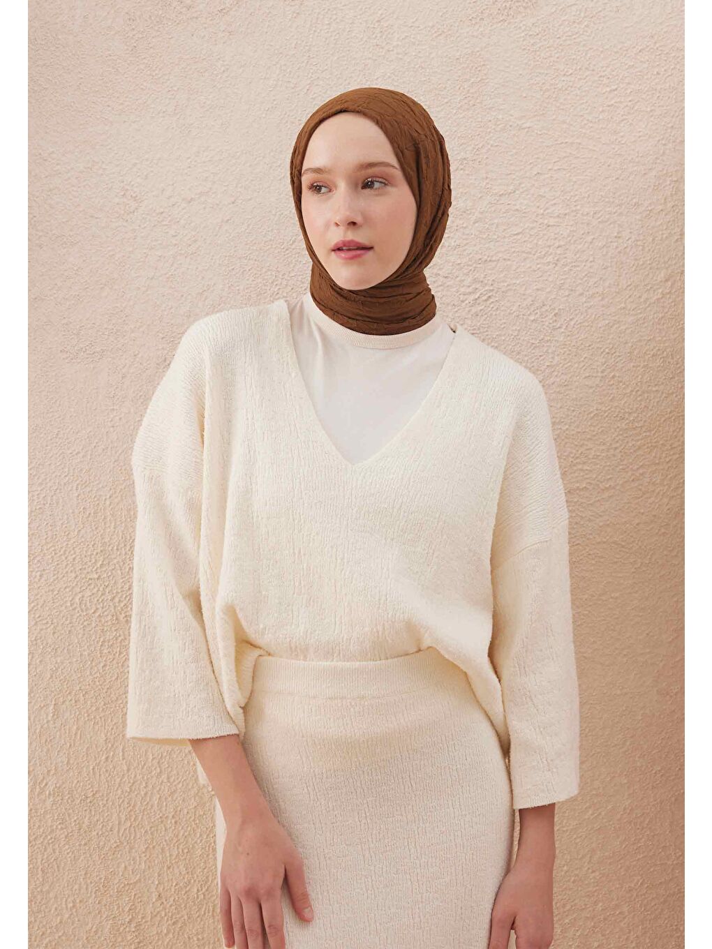 Kahverengi Vual Crash Şal Ceviz Kabuğu