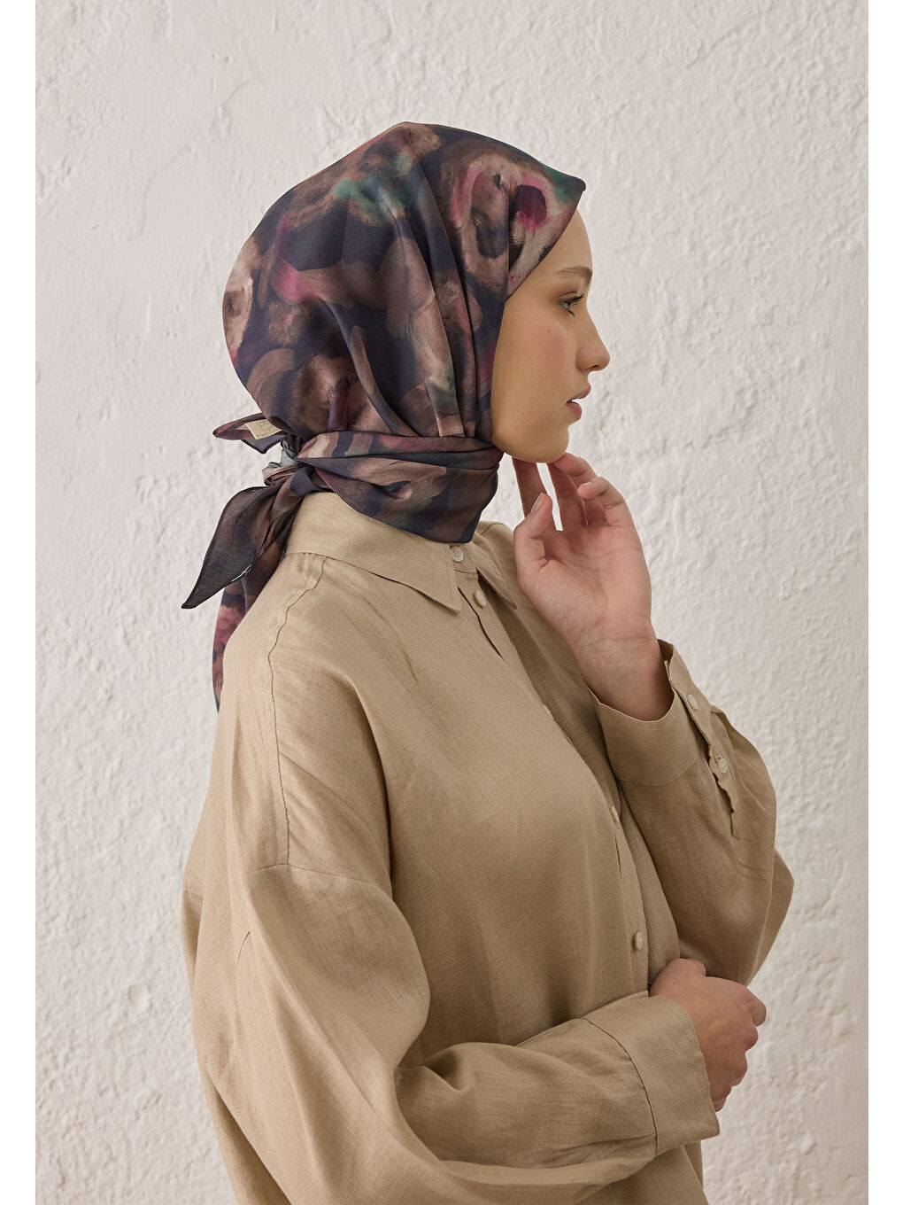 Rosalıe Desen Pamuk İpek Eşarp Mürdüm-3