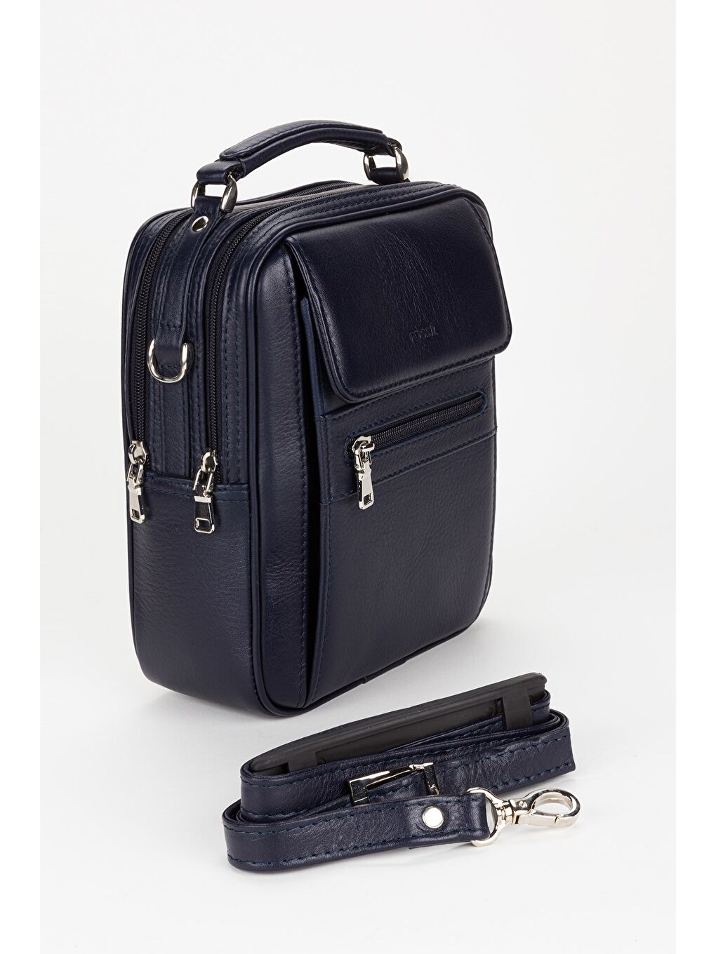 Lacivert %100 Hakiki Deri Erkek Orta Boy El ve Çapraz Omuz Çantası-1