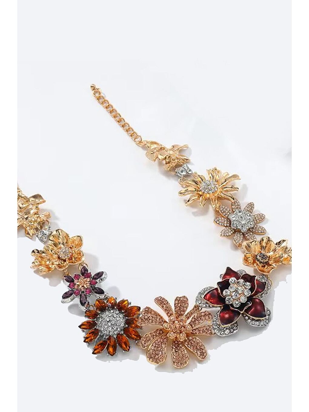 Sarı Marka Çiçekler, Yapay Elmaslar Ve Simlerle Süslenmiş Mücevher Kolye-6