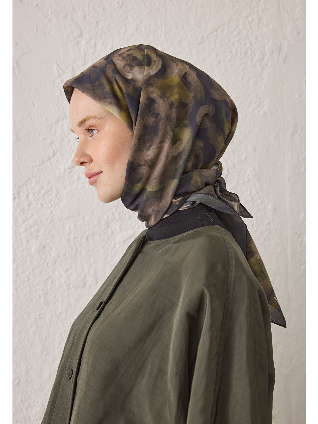 Rosalıe Desen Pamuk İpek Eşarp Yeşil-2