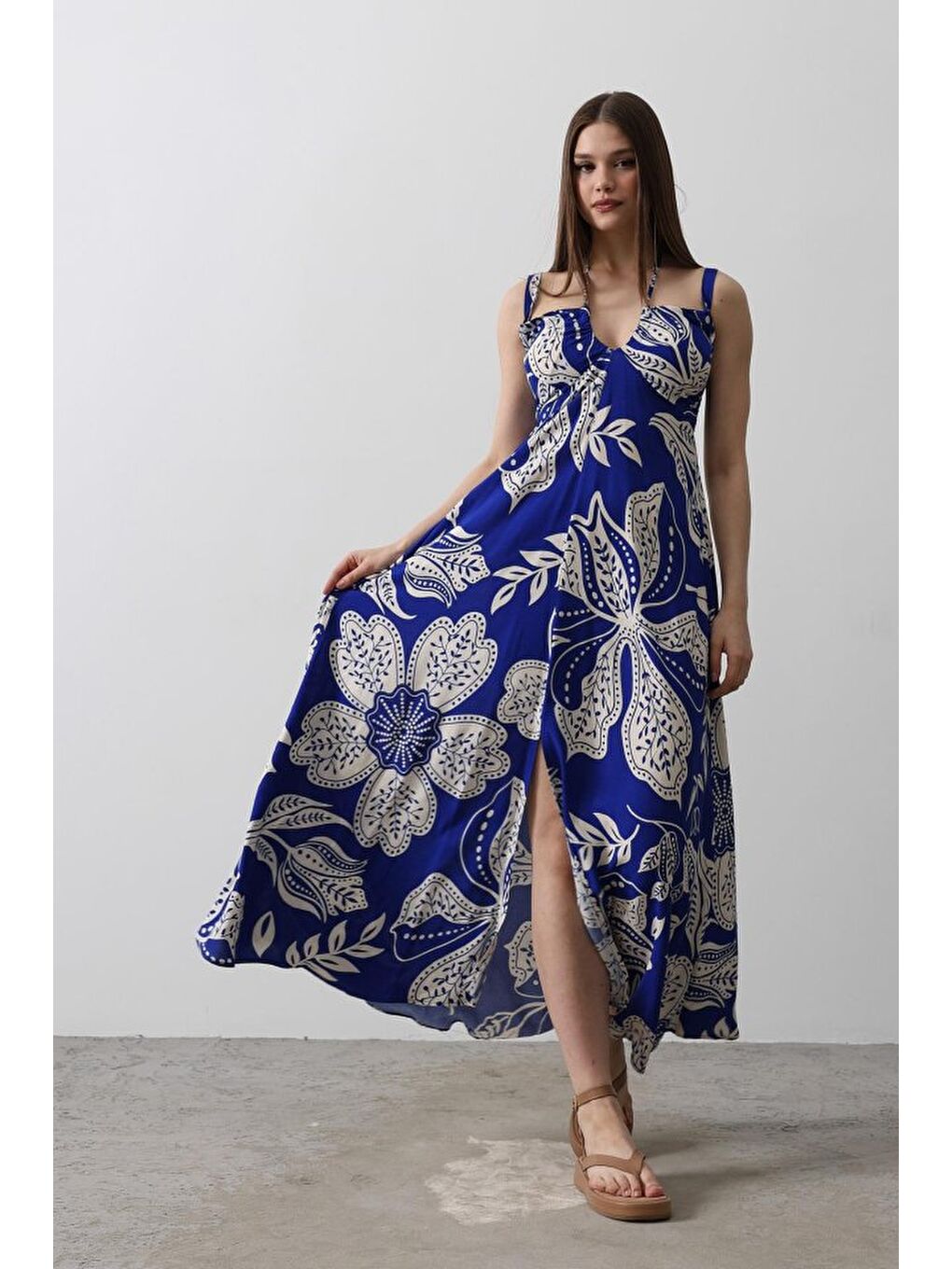 Mavi ASKILI VİSCON ELBİSE - Saks-1