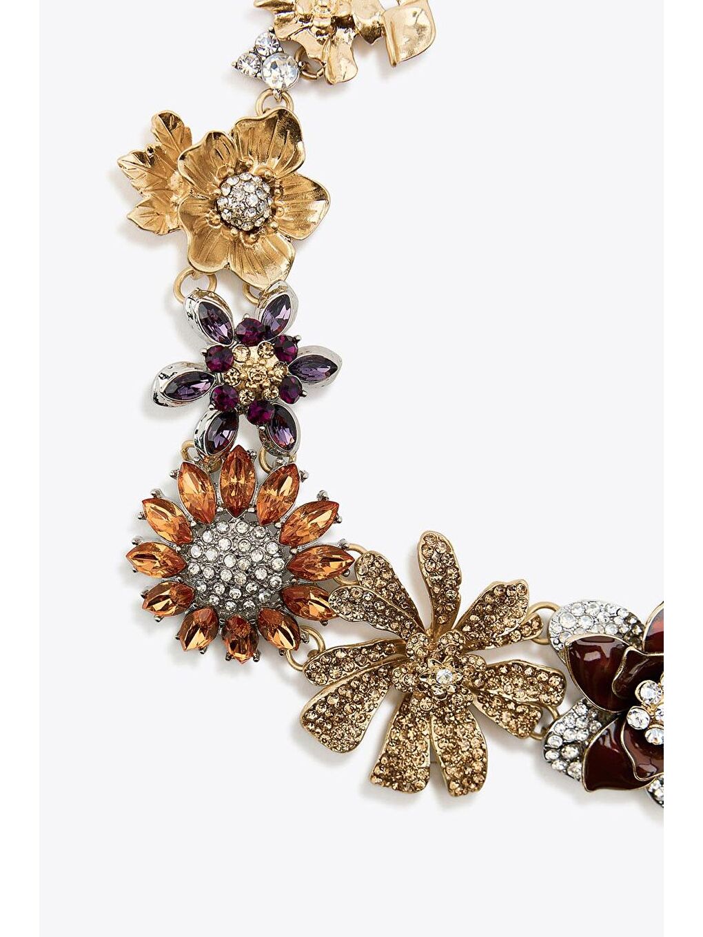 Sarı Marka Çiçekler, Yapay Elmaslar Ve Simlerle Süslenmiş Mücevher Kolye-7