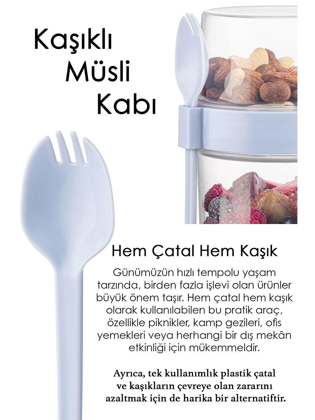 Meleni Home Mavi Pratik Taşınabilir Yoğurt, Müsli  Saklama Kabı,Kaşıklı  Beslenme Kabı,Diyet Beslenme Kutusu Mavi - 2