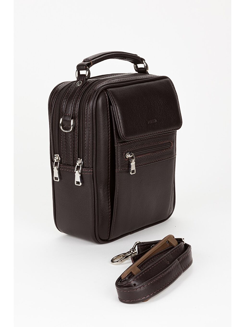 Kahverengi %100 Hakiki Deri Erkek Orta Boy El ve Çapraz Omuz Çantası-1