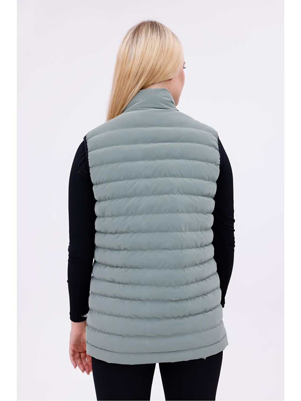 Yeşil Kadın Siyah Nova Kumaş Şişme Yelek - İç Cepli-6