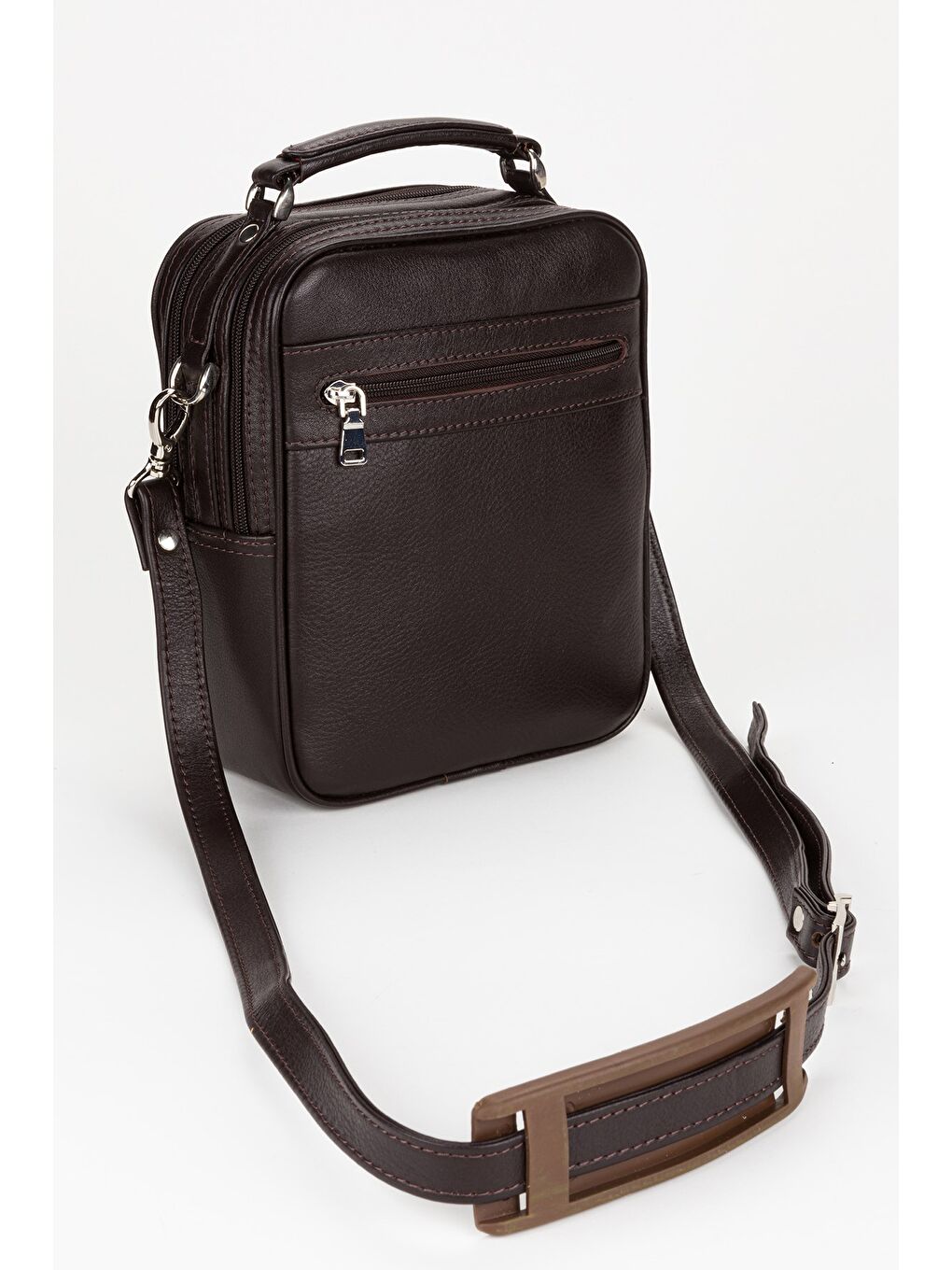 Kahverengi %100 Hakiki Deri Erkek Orta Boy El ve Çapraz Omuz Çantası-2