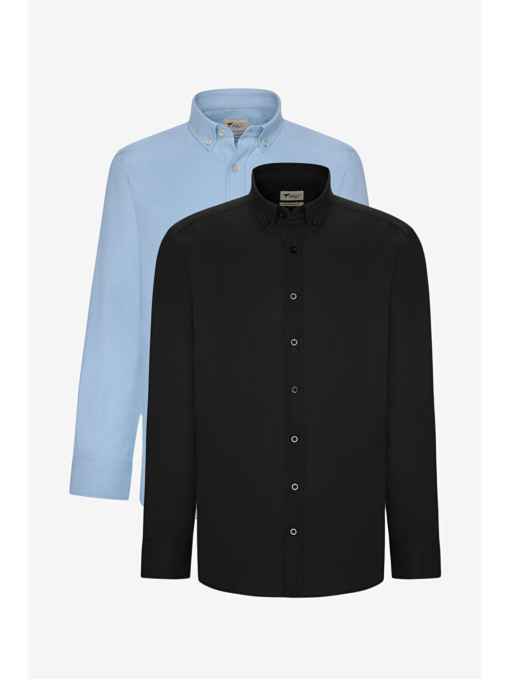 Erkek Mavi-Siyah 2'li Pamuklu Kolay Ütülenebilir Slim Fit Dar Kesim Oxford Gömlek Paketi