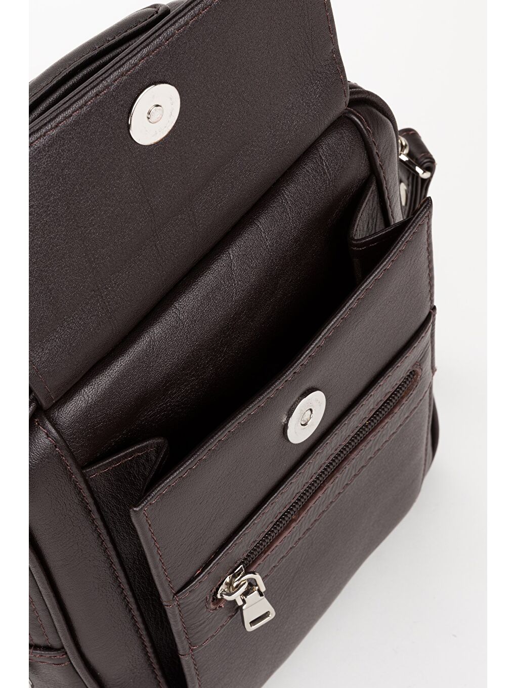 Kahverengi %100 Hakiki Deri Erkek Orta Boy El ve Çapraz Omuz Çantası-5