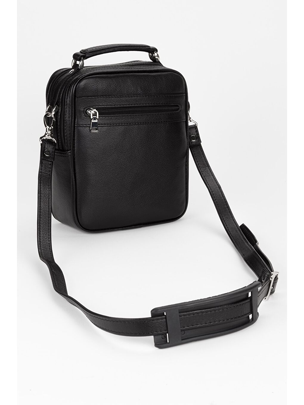 Siyah %100 Hakiki Deri Erkek Orta Boy El ve Çapraz Omuz Çantası-2