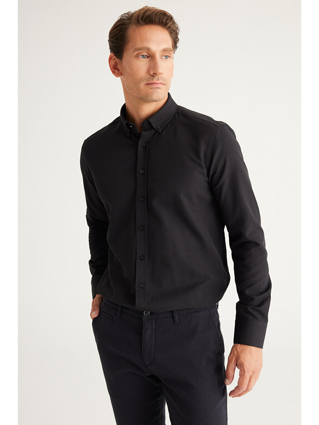 Erkek Mavi-Siyah 2'li Pamuklu Kolay Ütülenebilir Slim Fit Dar Kesim Oxford Gömlek Paketi-7