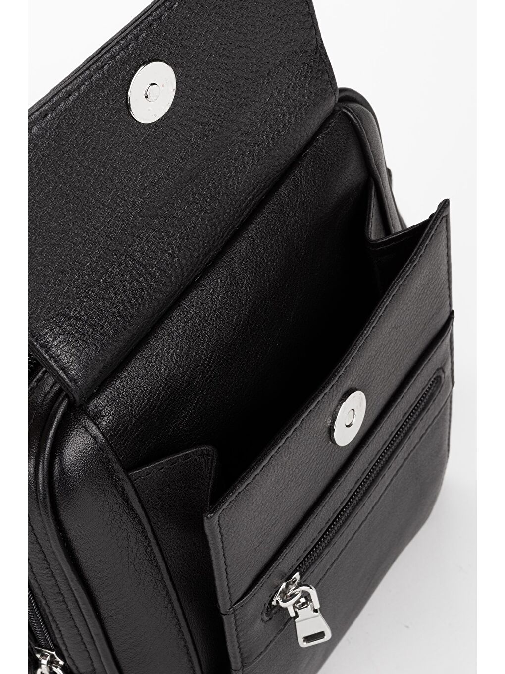 Siyah %100 Hakiki Deri Erkek Orta Boy El ve Çapraz Omuz Çantası-5