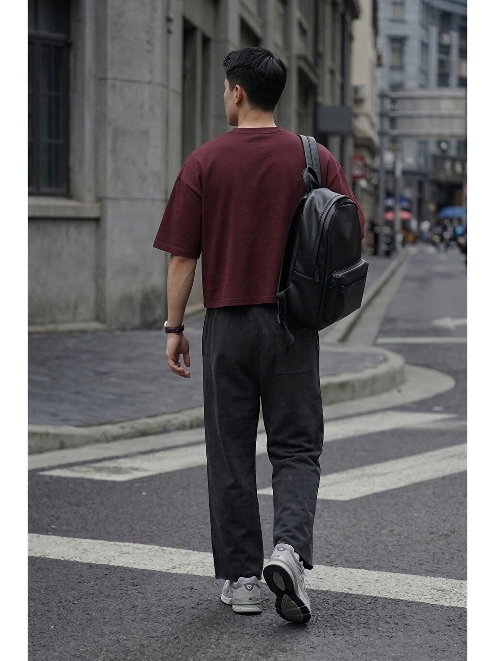 Erkek Baggy Fit Vintage Yıkamalı 08 Baskılı Eşofman Altı Siyah-3