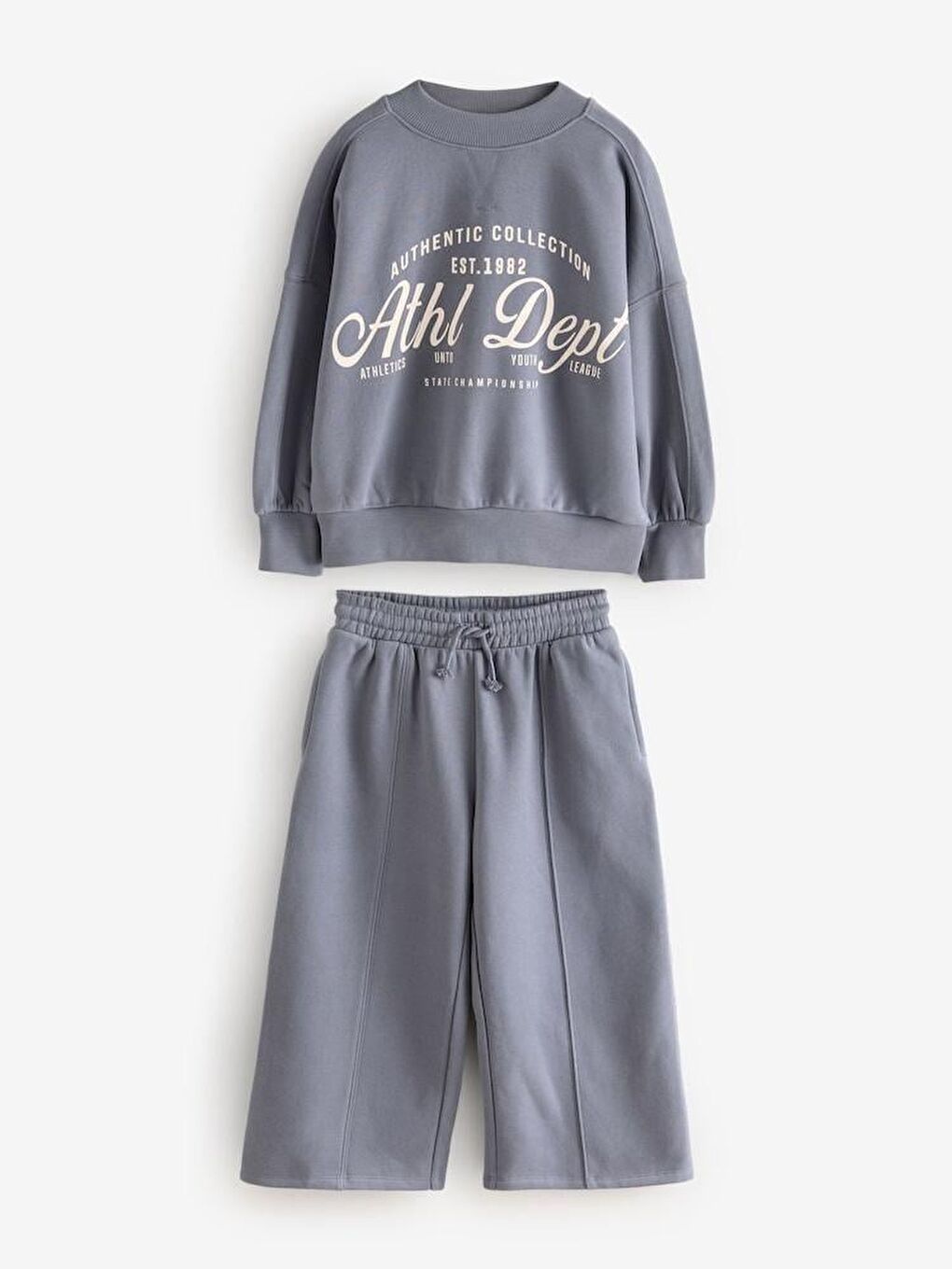 Gri Kız Çocuk Geniş Paça Baskılı 3 İplik Kumaş Altüst Takım