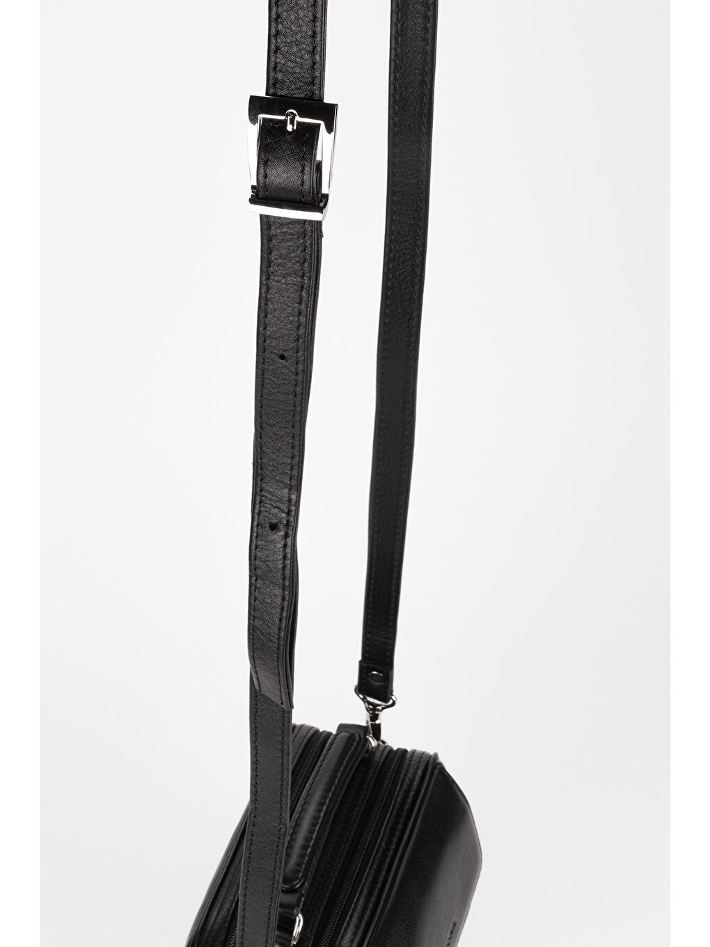 Siyah %100 Hakiki Deri Erkek Orta Boy El ve Çapraz Omuz Çantası-7