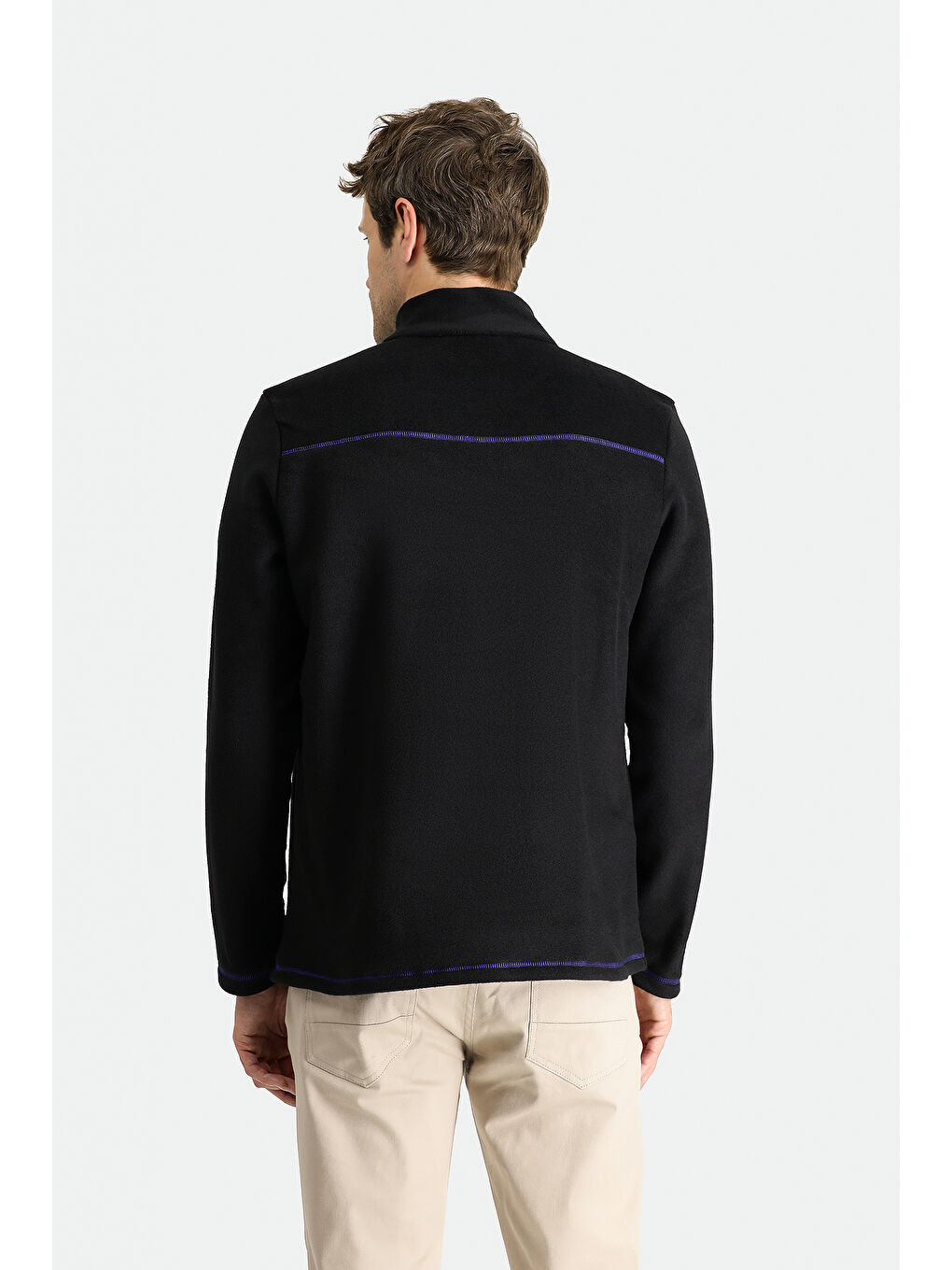 Siyah Yarım Fermuarlı Nakışlı Polar Büyük Beden Sweatshirt-3