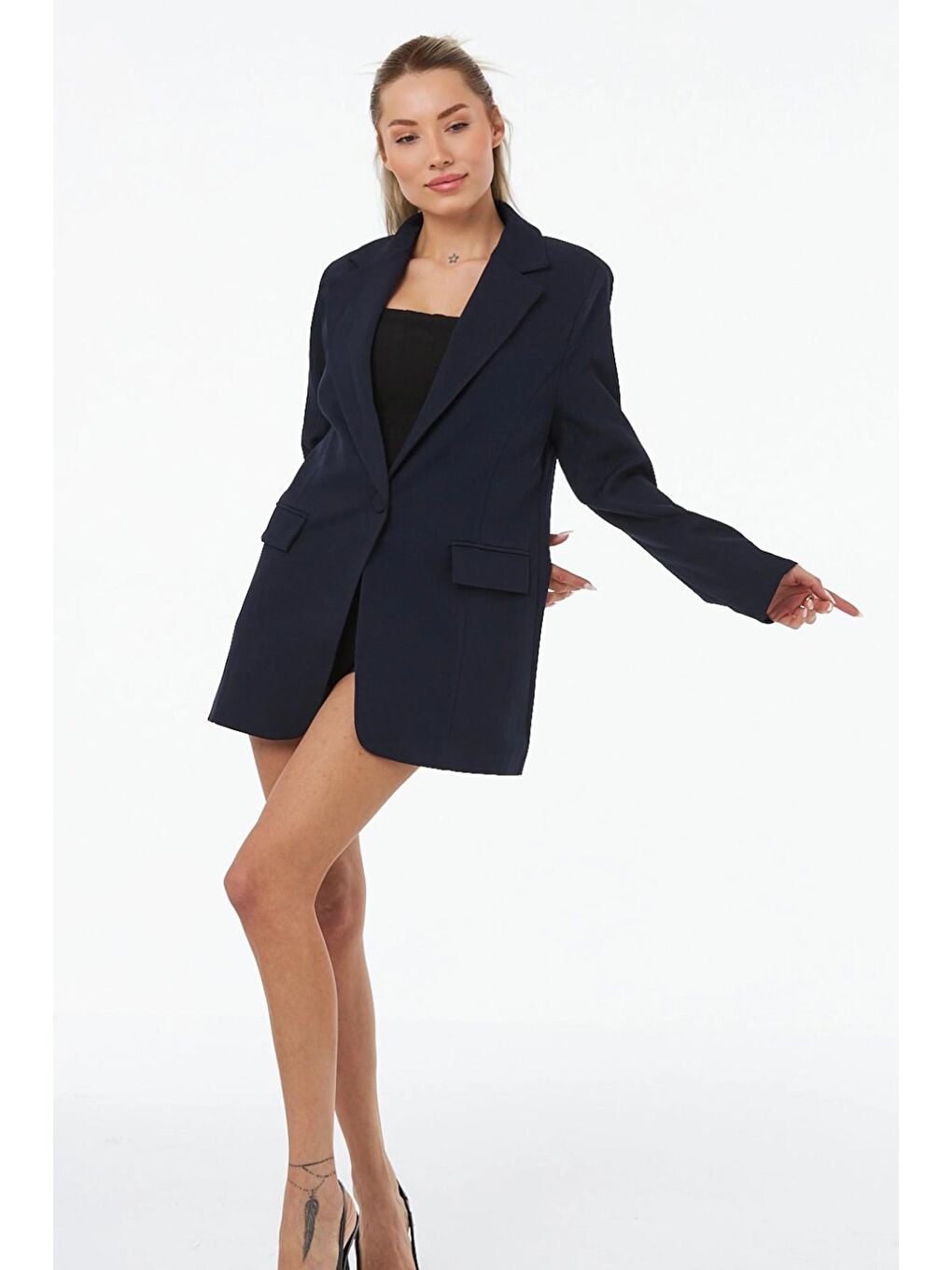 Lacivert Astarlı Regular Fit Klasik Blazer Ceket