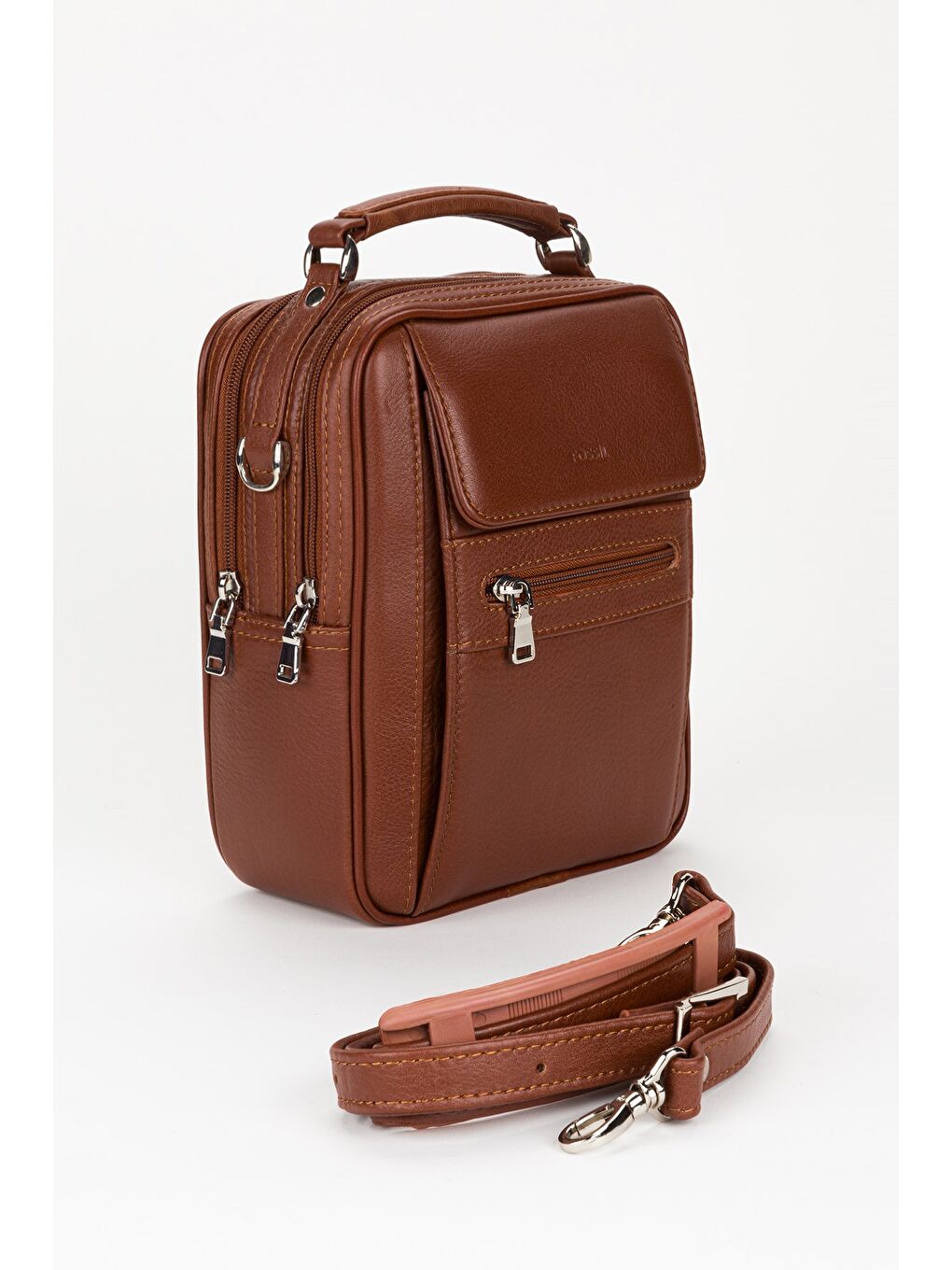 Kahverengi %100 Hakiki Deri Erkek Orta Boy El ve Çapraz Omuz Çantası-1