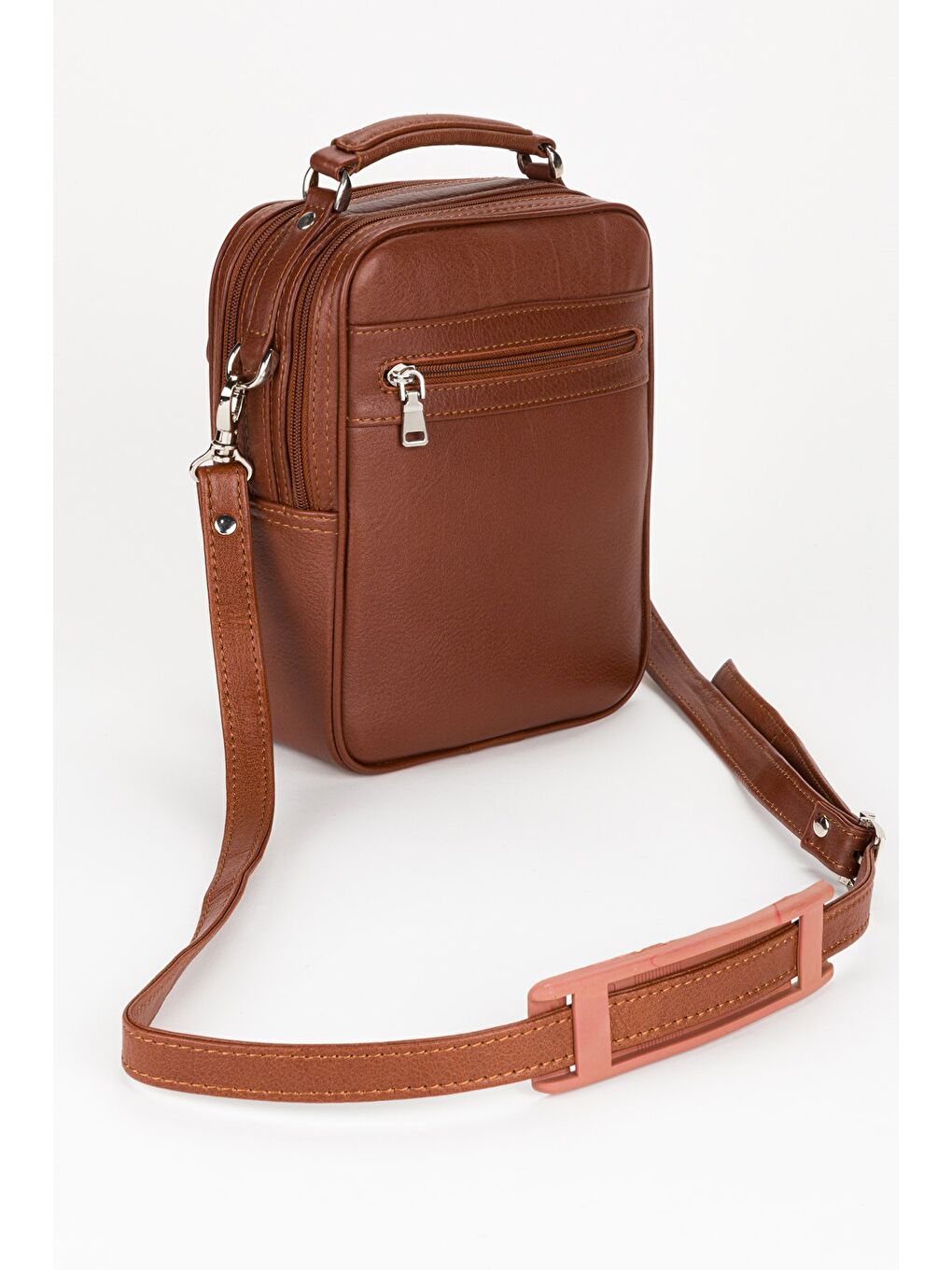 Kahverengi %100 Hakiki Deri Erkek Orta Boy El ve Çapraz Omuz Çantası-2