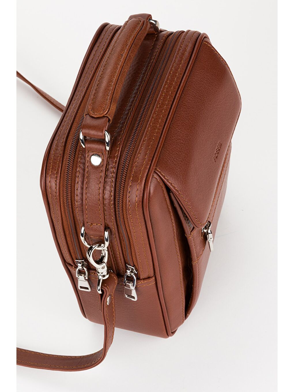 Kahverengi %100 Hakiki Deri Erkek Orta Boy El ve Çapraz Omuz Çantası-3