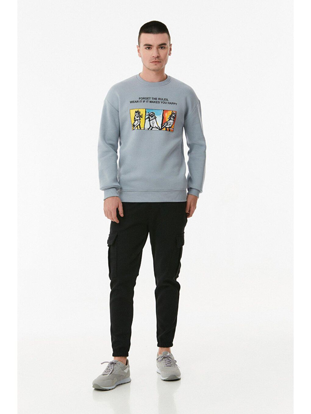 Mavi Baskılı Bisiklet Yaka Sweatshirt-1