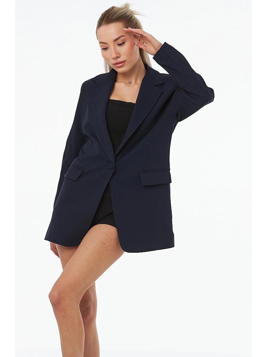 Lacivert Astarlı Regular Fit Klasik Blazer Ceket-1