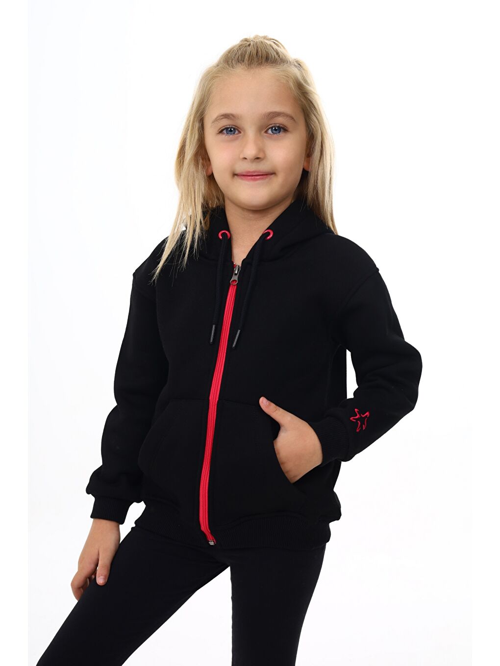 Toontoykids Siyah Kız Çocuk Nakışlı Fermuarlı Sweatshirt