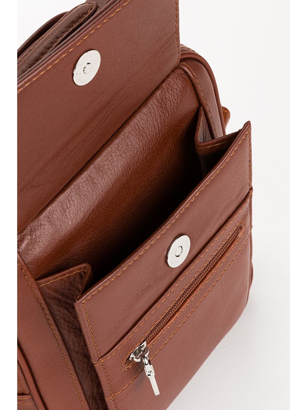 Kahverengi %100 Hakiki Deri Erkek Orta Boy El ve Çapraz Omuz Çantası-5