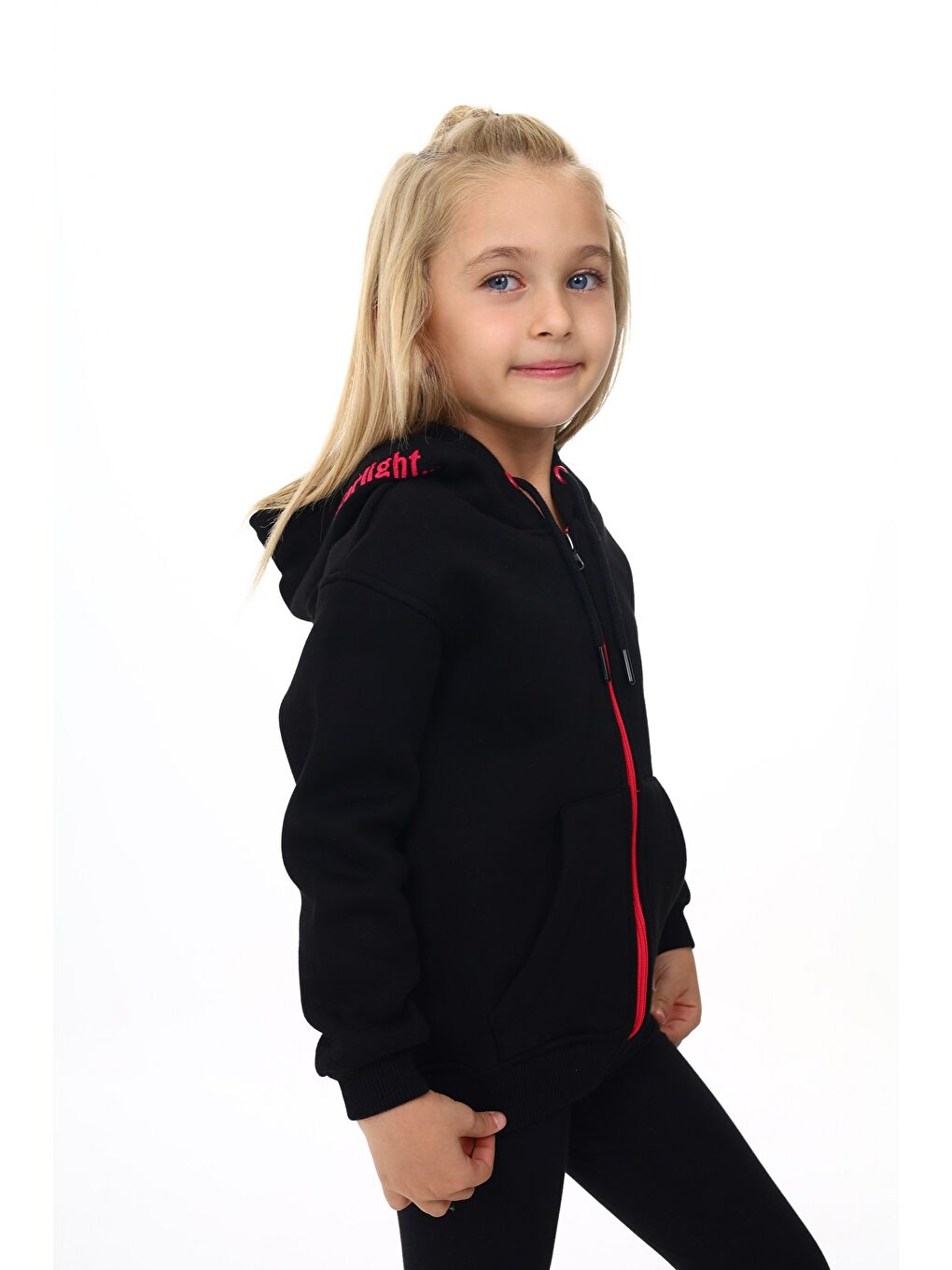 Toontoykids Siyah Kız Çocuk Nakışlı Fermuarlı Sweatshirt - 1