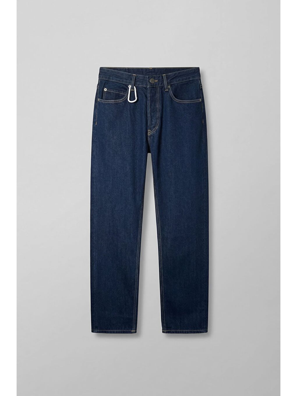 Erkek Relaxed Straight Fit Kontrast Dikişli Jean Pantolon Lacivert