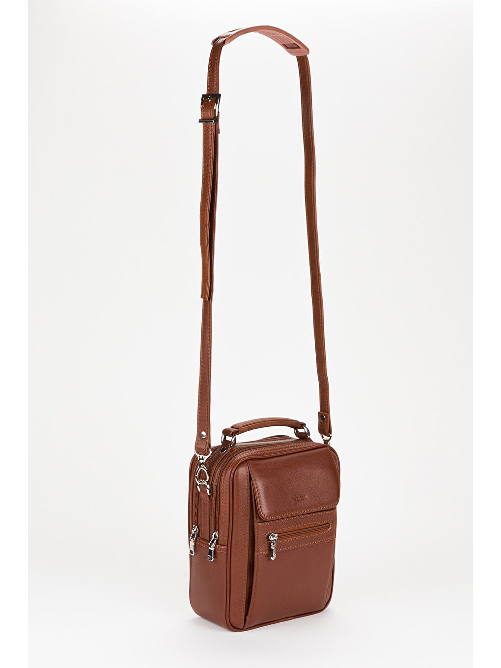 Kahverengi %100 Hakiki Deri Erkek Orta Boy El ve Çapraz Omuz Çantası-6