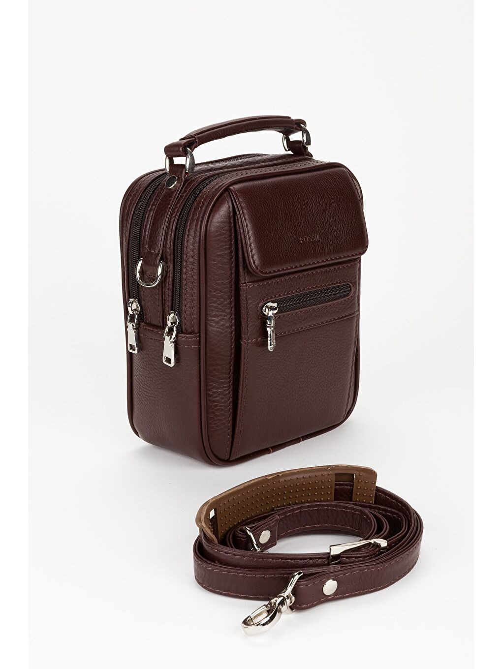 Kahverengi %100 Hakiki Deri Erkek Küçük Boy El ve Çapraz Omuz Çantası-1