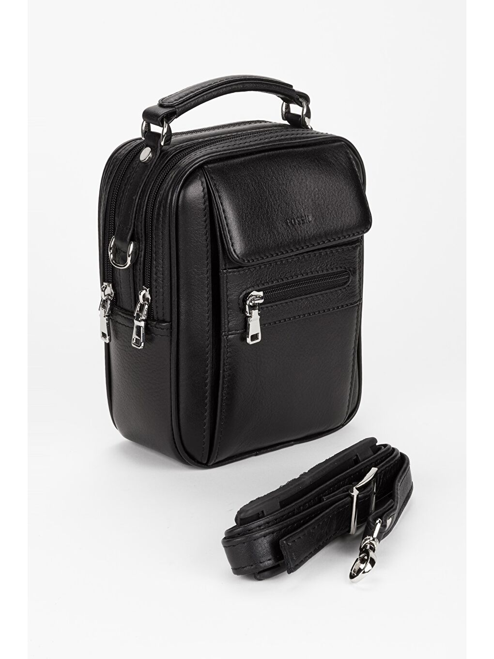 Siyah %100 Hakiki Deri Erkek Küçük Boy El ve Çapraz Omuz Çantası-1