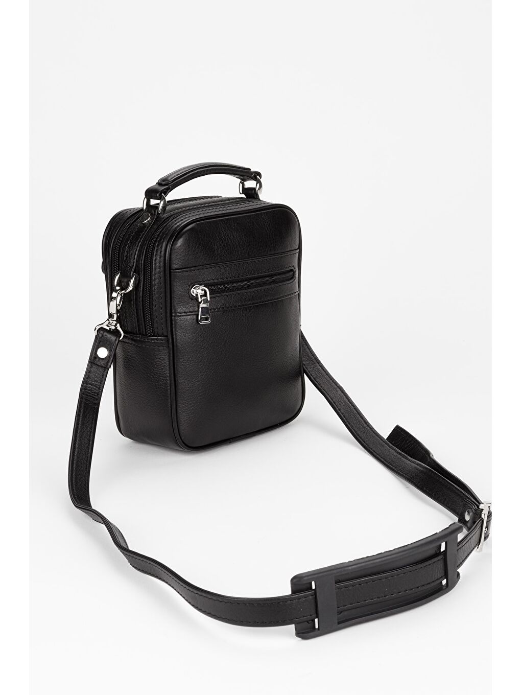 Siyah %100 Hakiki Deri Erkek Küçük Boy El ve Çapraz Omuz Çantası-2