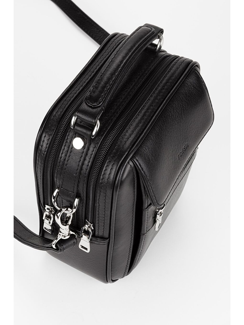 Siyah %100 Hakiki Deri Erkek Küçük Boy El ve Çapraz Omuz Çantası-3