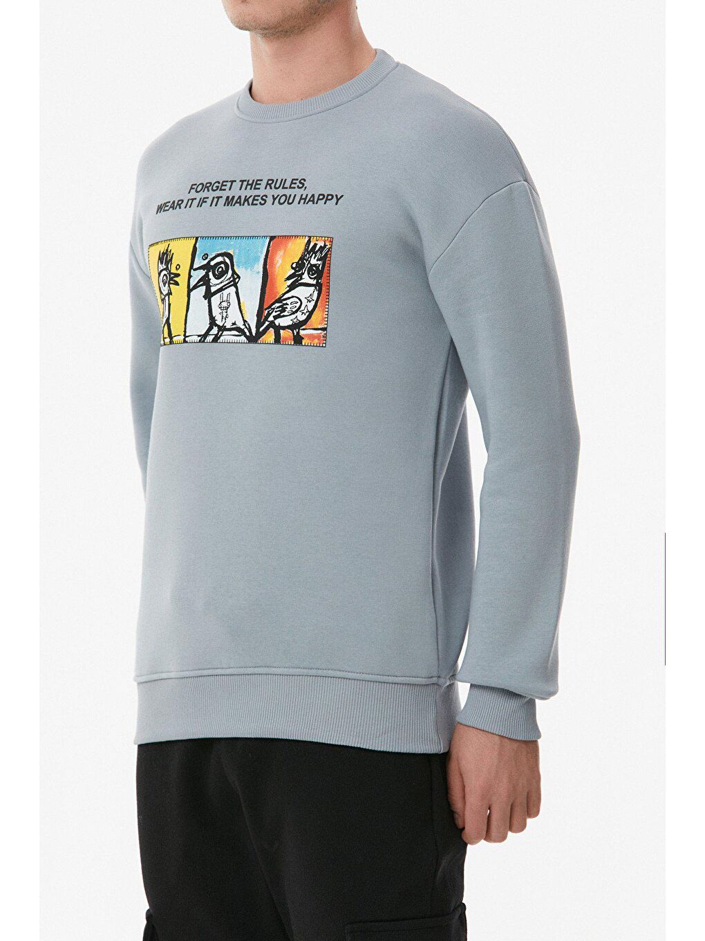 Mavi Baskılı Bisiklet Yaka Sweatshirt-3