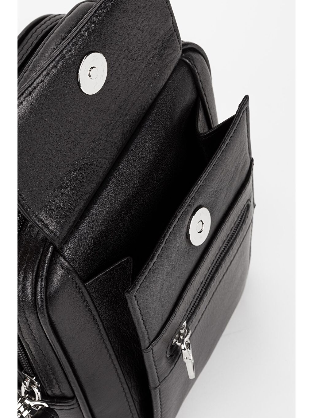 Siyah %100 Hakiki Deri Erkek Küçük Boy El ve Çapraz Omuz Çantası-5