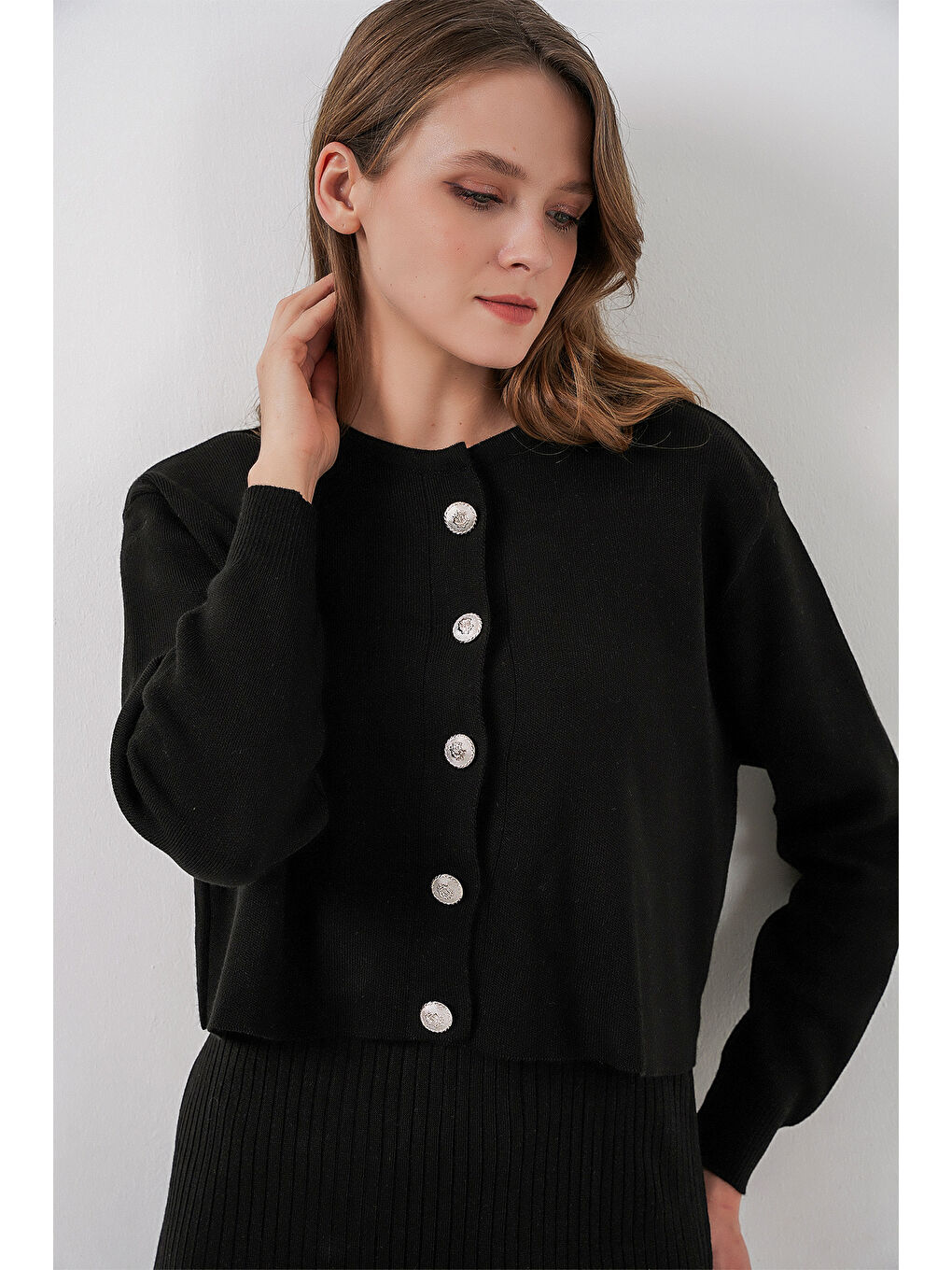 Kadın Hırka Elbise Triko İkili Takım 15960 - Siyah-1