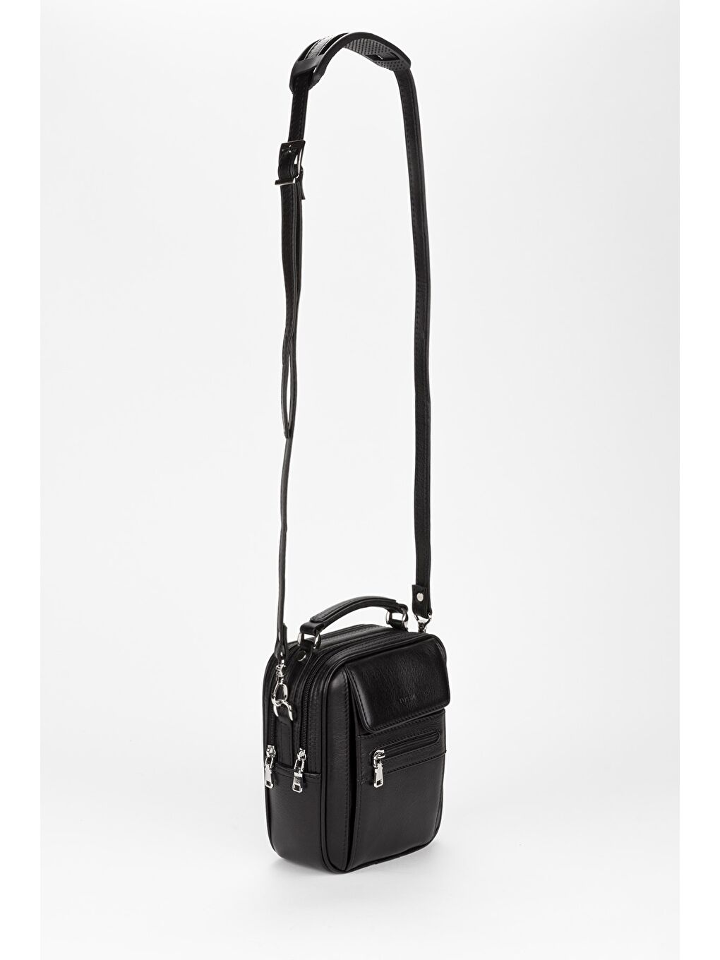 Siyah %100 Hakiki Deri Erkek Küçük Boy El ve Çapraz Omuz Çantası-6