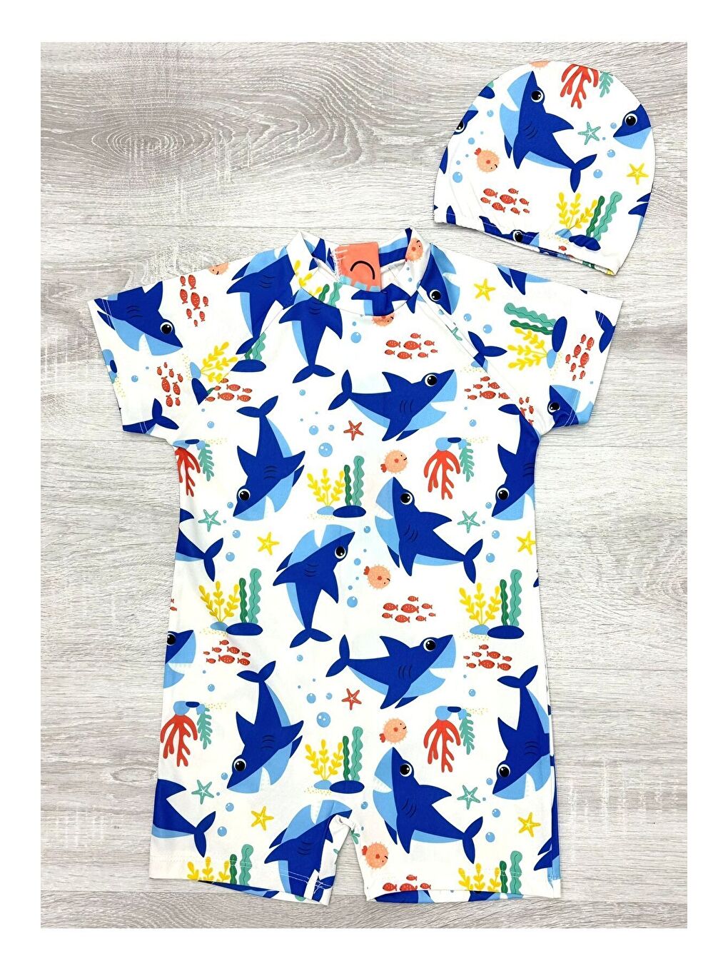 Karışık Boneli ,Pervaz Fermuarlı ,Güneş Korumalı Erkek Çocuk Tulum Mayo-1