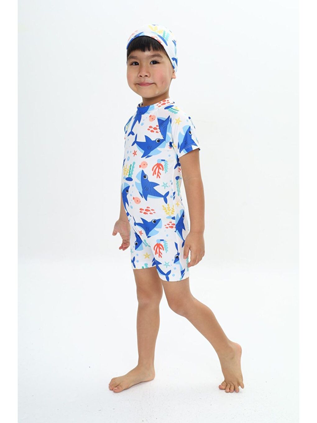 Karışık Boneli ,Pervaz Fermuarlı ,Güneş Korumalı Erkek Çocuk Tulum Mayo-2