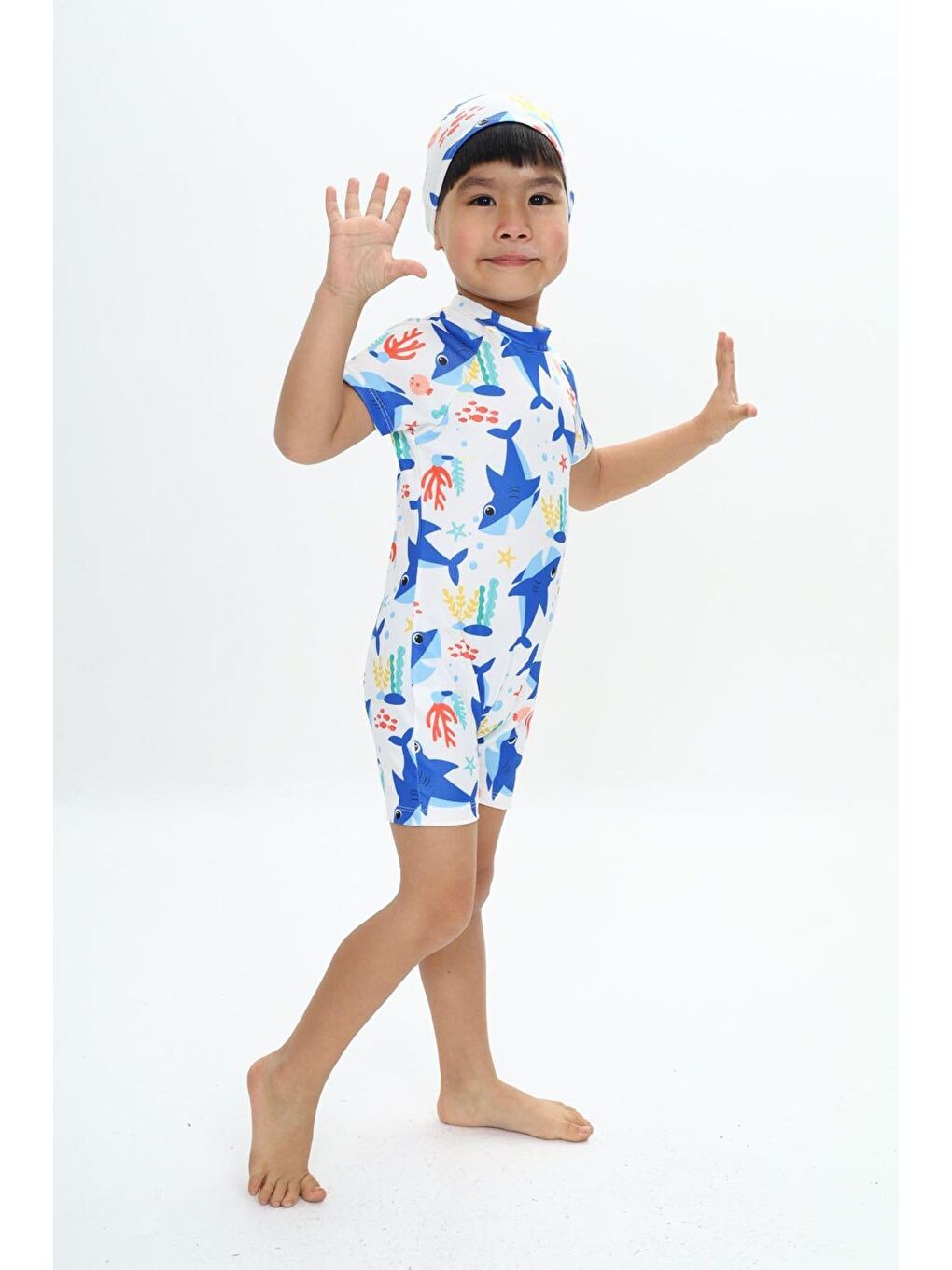 Karışık Boneli ,Pervaz Fermuarlı ,Güneş Korumalı Erkek Çocuk Tulum Mayo-3