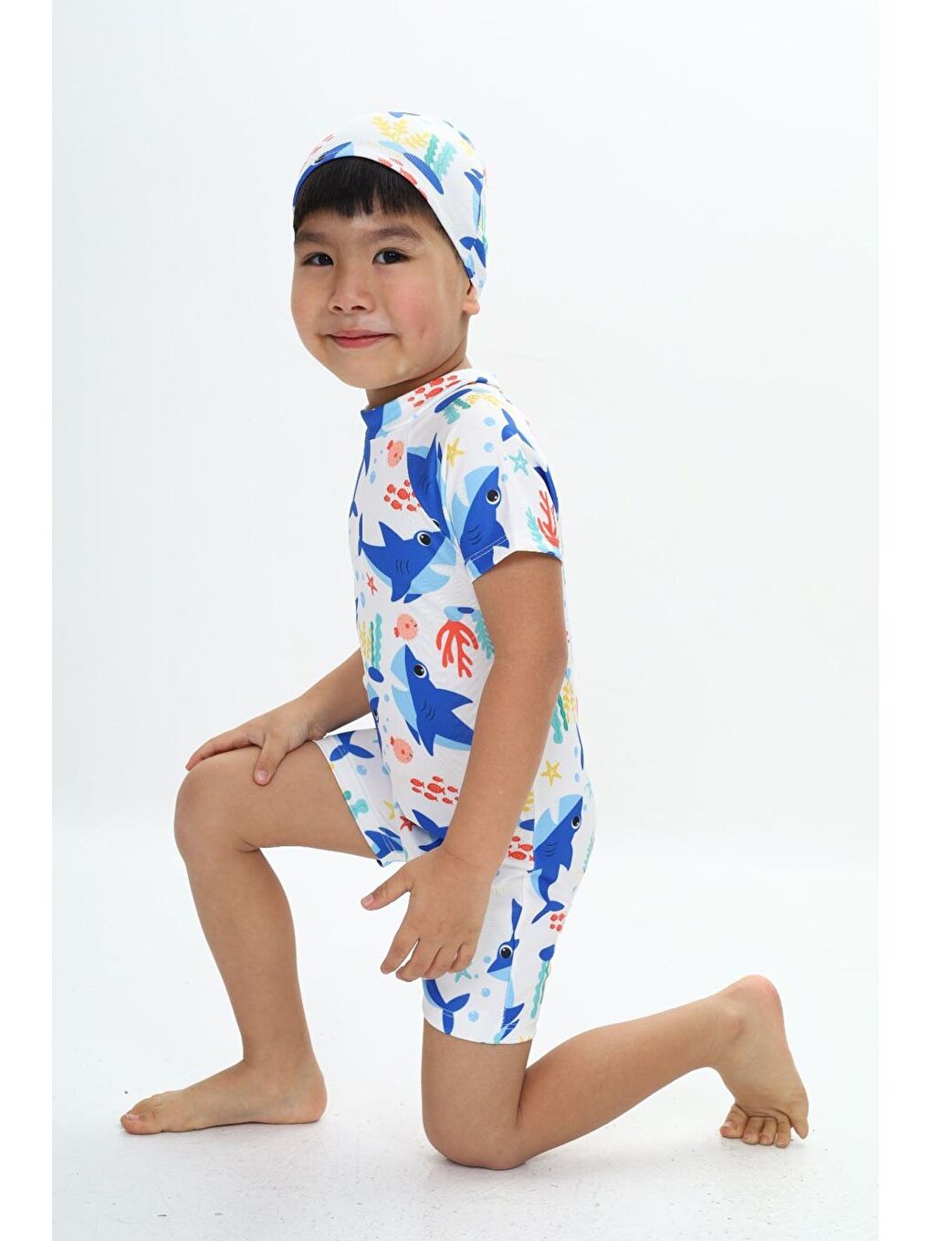 Karışık Boneli ,Pervaz Fermuarlı ,Güneş Korumalı Erkek Çocuk Tulum Mayo-4