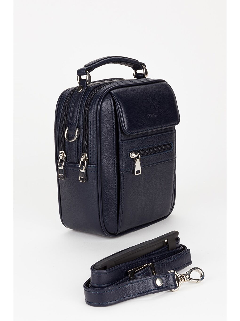 Lacivert %100 Hakiki Deri Erkek Küçük Boy El ve Çapraz Omuz Çantası-1